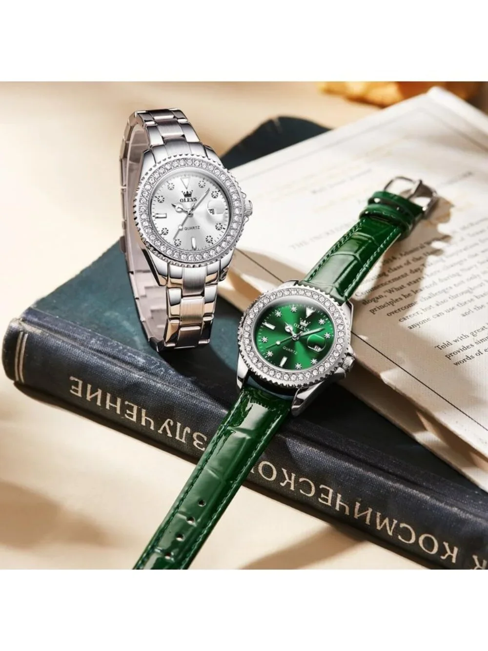 Women's Silver Luxury Diamond with Date Analog Quartz Waterproof Wrist Watch